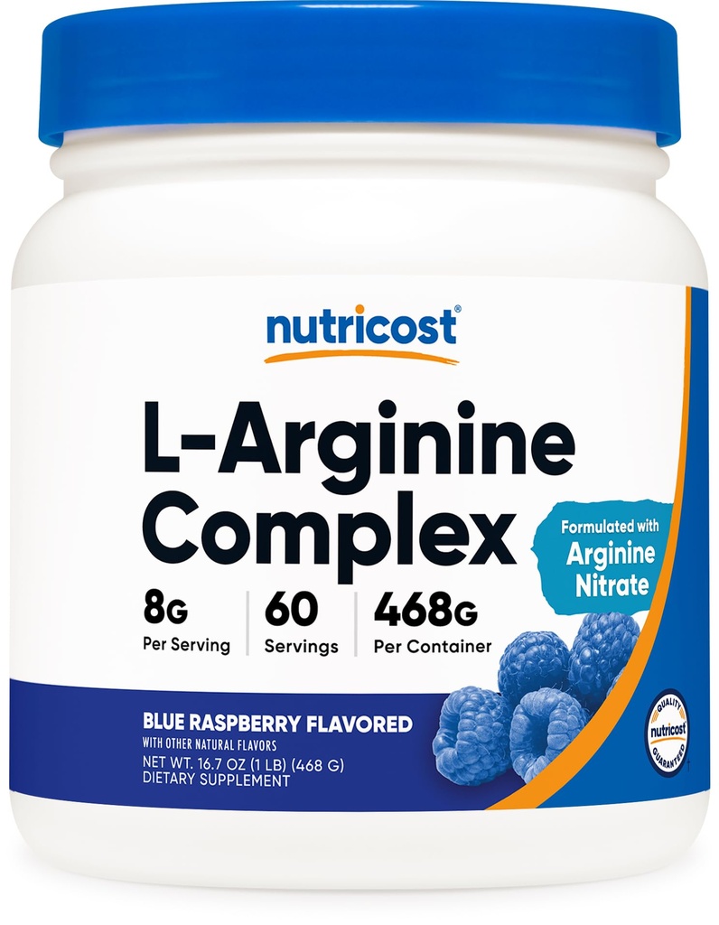 Nutricost L-Arginina Complex (Blue Raspberry, 60 Serve) - Senza glutine, Non OGM
