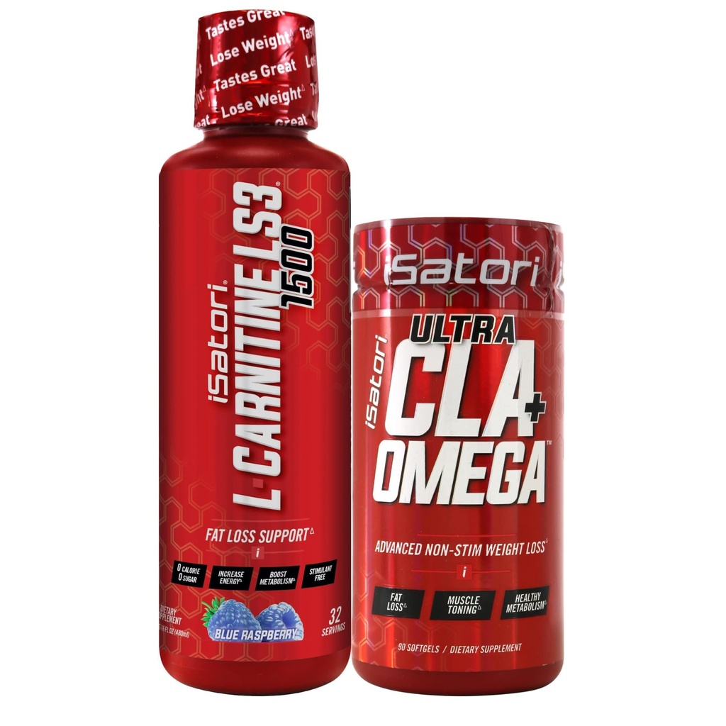 iSatori L-Carnitina LS3 Blue Raspberry 1500mg (32 Serve) Ultra CLA (90 Softgels), Liquid L-Carnitina con Acetil, Omega 3 6 9 Olio di Safflower