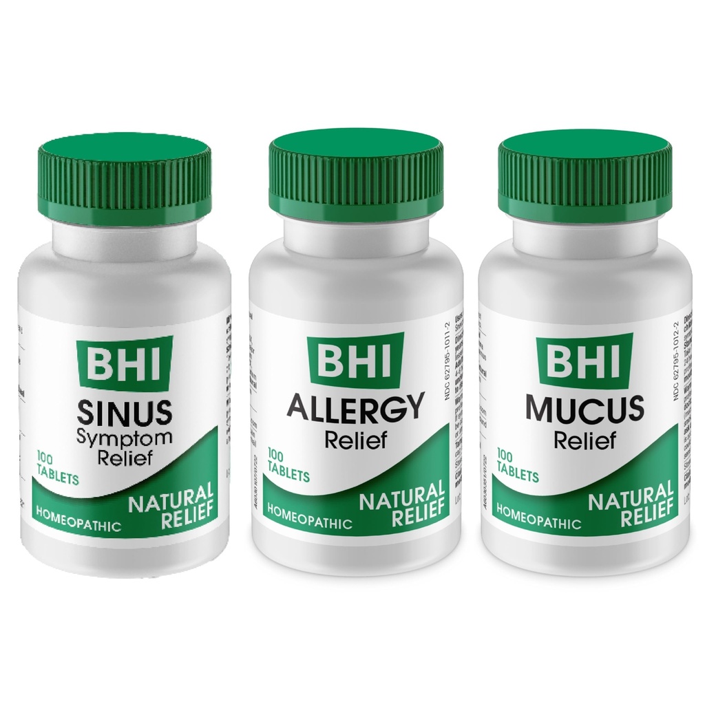 MediNatura BHI Multi Symptom Flare-Up Defense Bundle Sinus Relief Tablets (100) Tavolini di sollievo dal muco (100) + Tablet di sollievo dall'allergia (100)