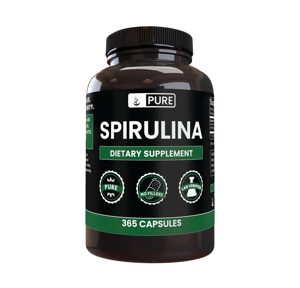 Ingredienti originali puri Spirulina (365 capsule) No Magnesio o Filler di riso, Sempre Pure, Lab verificato