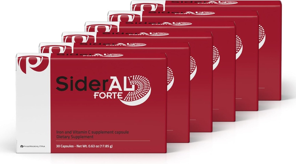 SiderAL Forte Ferro supplemento e vitamina C per le donne e gli uomini - Supplemento Premium per la carenza e l'anemia Supporto - Alto assorbimento - Gentle on The Stomach - Non-Constipating - 180 Caps