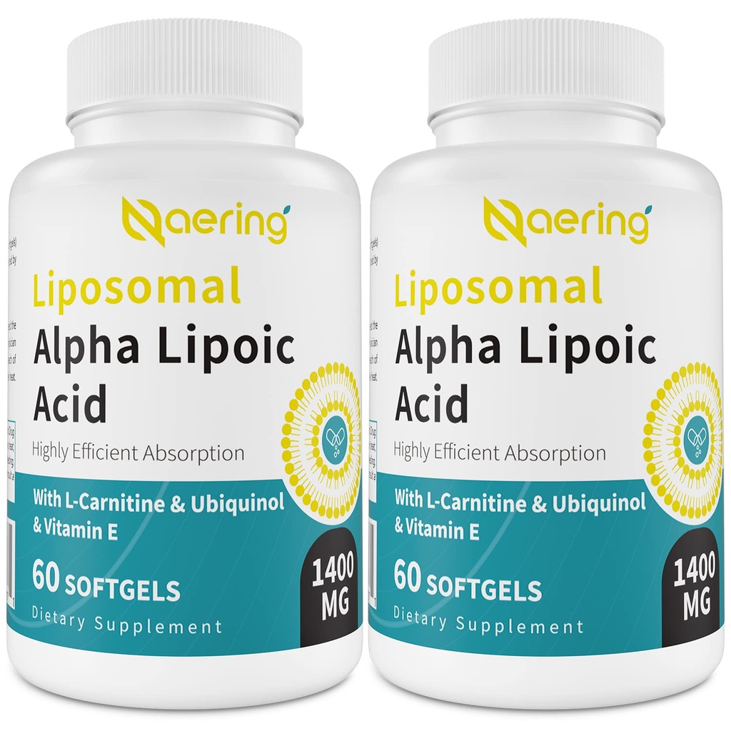 Acido lipoico alfa lipoico 1400mg Softgels, ALA Supplemento con L-Carnitina 1000mg, Ubiquinol (Active CoQ10) 100mg e Vitamina E 10mg, Acido alfa-lipoico per antiossidanti, Nerve,Energy 120 Softgels