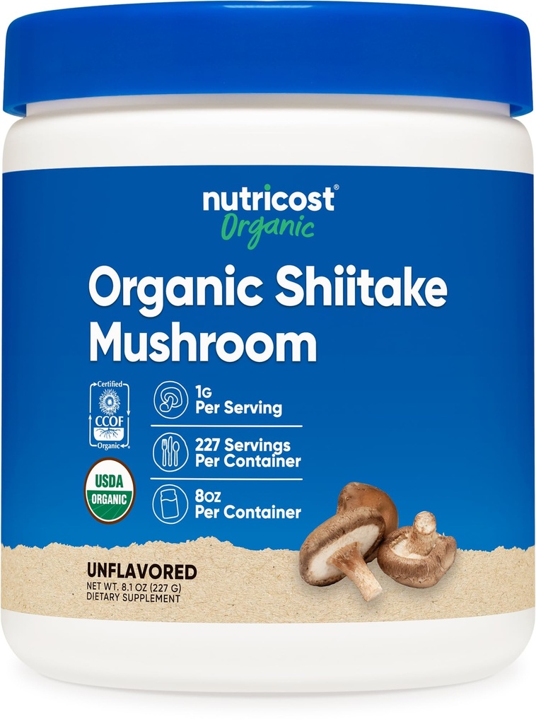 Nutricost Organic Shiitake Mushroom Powder 8oz - 100% Organic Certified, Gluten Free, Non OGM