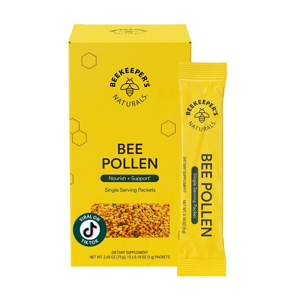Naturals of Beekeepers - 100% Raw Bee Pollen Stick Packs, Natural Preserved Enzymes, Fonte di Vitamina B, Minerali, Aminoacidi & Protein - Paleo & Keto Friendly, Gluten Free (15ct)