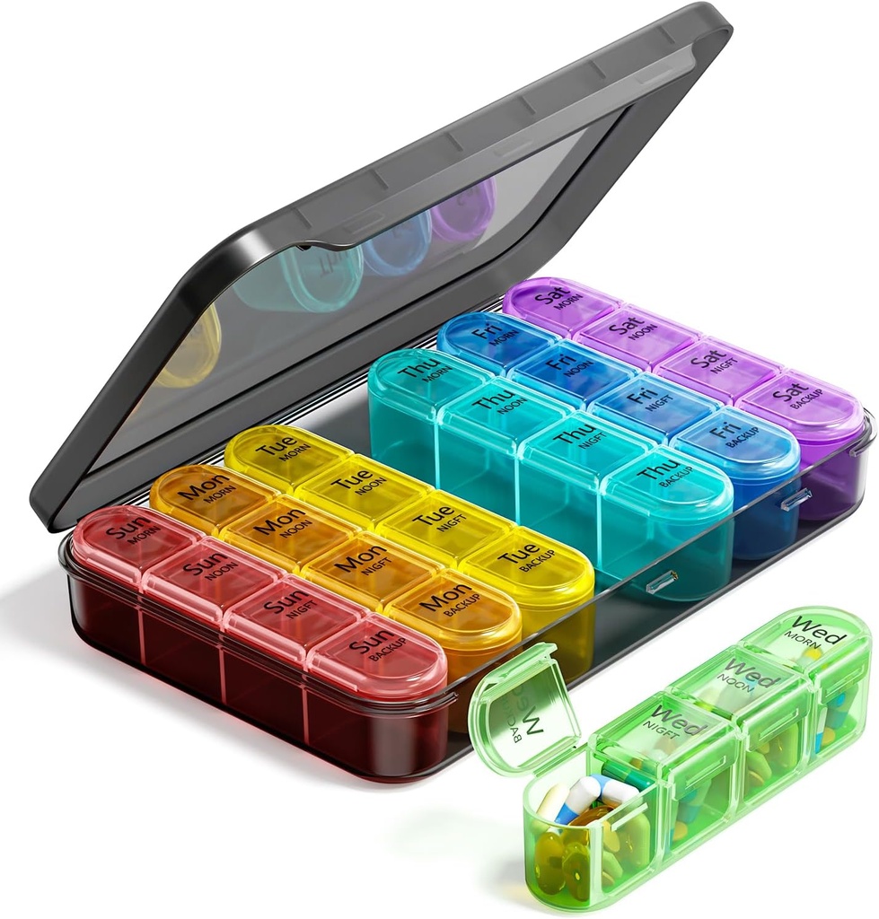 Organizzatore di pillole settimanali Odaro 4 volte al giorno, BPA Free Daily Pill Box 7 giorno, Large Travel Pill Case with 28 Compartment to Hold Medicine, Vitamin and Supplement