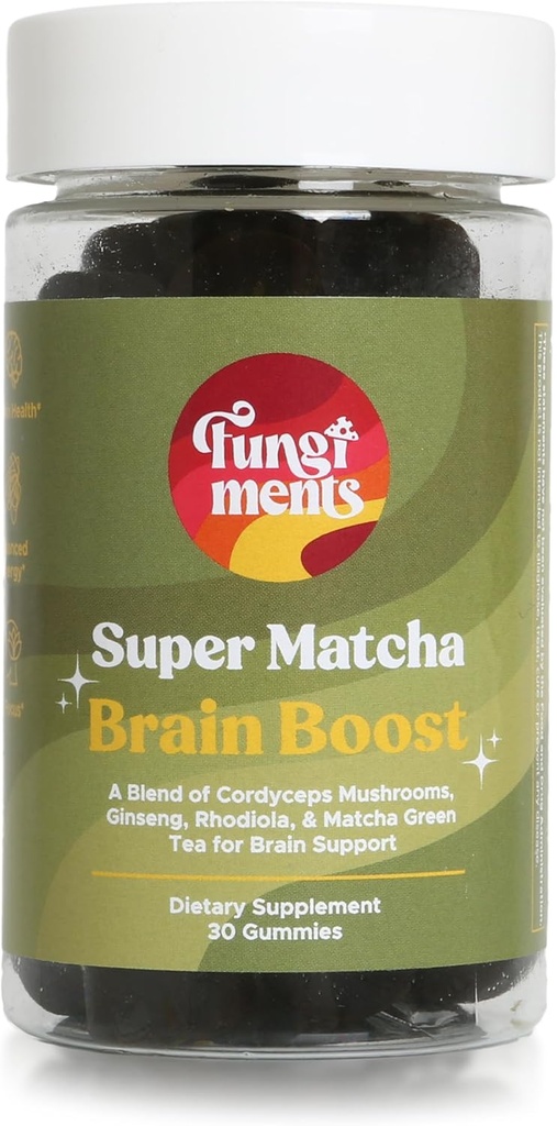 Fungiments Super Matcha - Funghi Cordyceps, Polvere di tè verde, Ginseng, Rhodiola - Energia quotidiana e resistenza (30 Mushroom Gummies)
