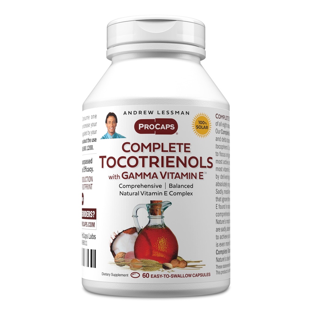 ANDREW LESSMAN Tocotrienols completo con Gamma Vitamin E 60 Softgels - Otto forme di vitamina E (Alpha, Beta, Gamma, Delta Tocoferols e Tocotrienols). Potente antiossidante. Nessun Additivo