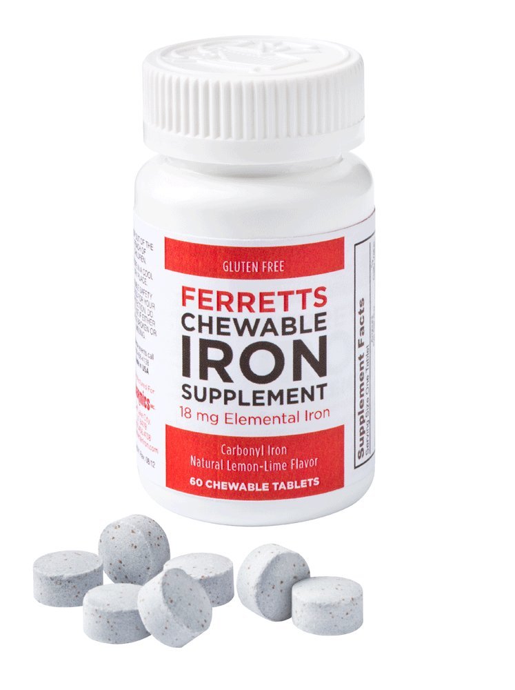 Ferretts Chewable Iron Supplement 18mg (Carbonyl Iron) - Fornitura di 60 giorni di ferro aromatizzato al limone-lime Chewables per la carenza di ferro - Gentle & Non-Constipating Iron Supplement Chewables (60ct.)