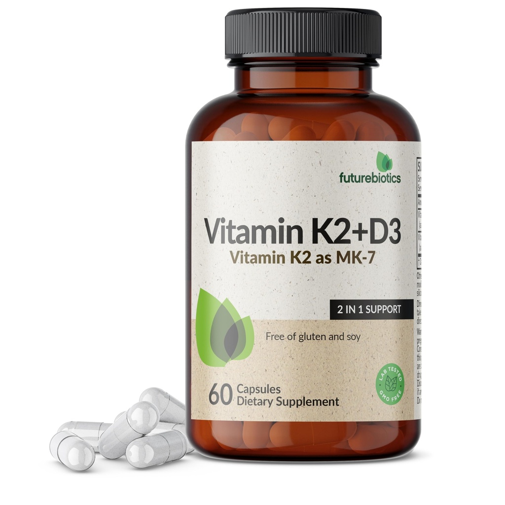Vitamina K2 (MK7) con D3 Supplemento - Formula non OGM - 5000 IU Vitamin D3 & 90 mcg Vitamina K2 MK-7, 60 capsule vegetariane
