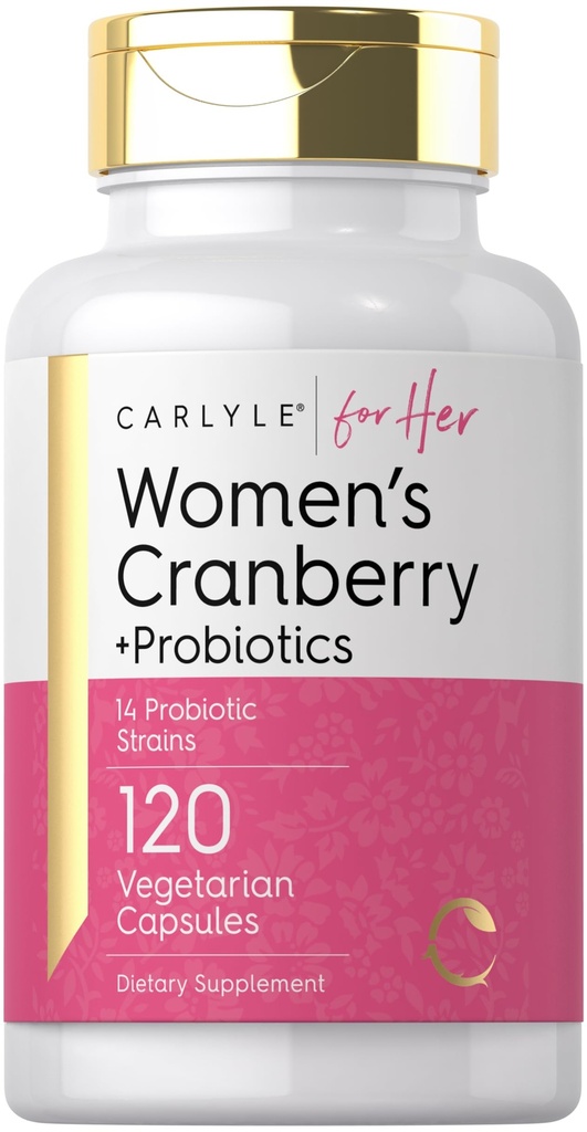 Carlyle Women's Cranberry Plus Probiotics | 120 Capsules | con 14 Probiotic Strains | Vegetariano, Non OGM, Gluten Free Supplement | for Her