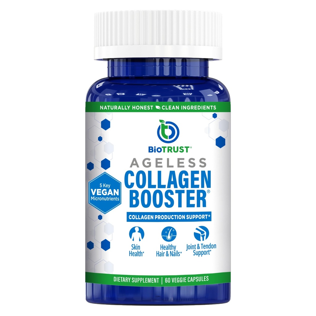 BioTrust Età Collagen Booster, Potente Supporta la Bellezza dall'interno, Vegan Collagen Builder per la pelle di Glowing, Capelli Splendidi, Unghie Bellissime, Giunti Sani, 60 Capsule (30 Serve)