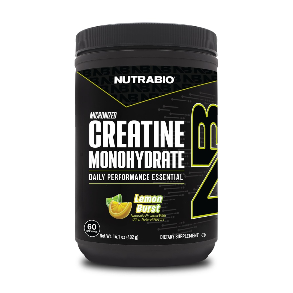 NutraBio Pure Micronized Creatine Monohydrate Powder Supplement, Lemon Burst, (300 g) - Supporta Bulk Muscle Energy, Recovery e Strength - HPLC Testato Creatina Powder Supplement per Uomini e Donne