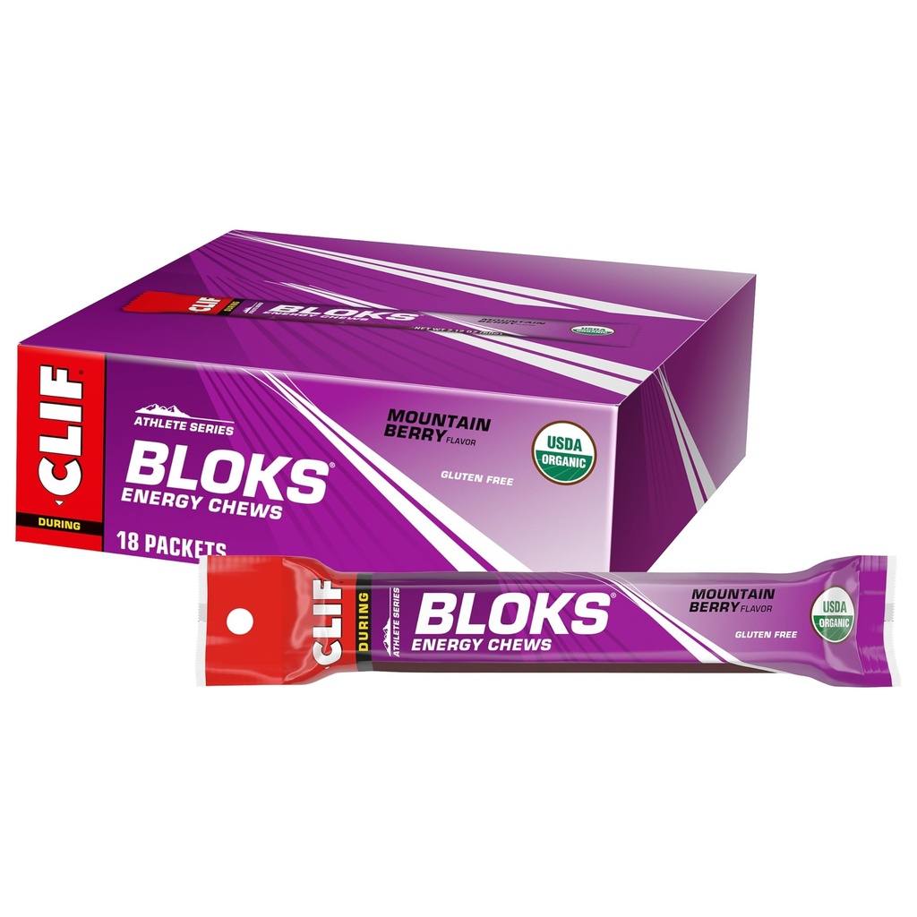 CLIF BLOKS - Mountain Berry Flavor - Energy Chews - Non OGM - Plant Based - Fast Fuel for Cycling and Running - Carboidrati Rapidi ed Elettroliti - 2.12 oz (18 Conteggio)