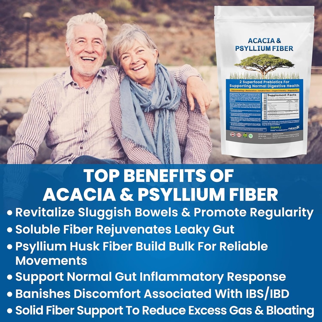 Polvere di fibra di carbonio di Acacia e Psyllium Restore del rene - Supplemento naturale e prebiotico - Polvere di Husk di Acacia & Psyllium solubile - 1,5 lbs (48oz), 2 confezioni