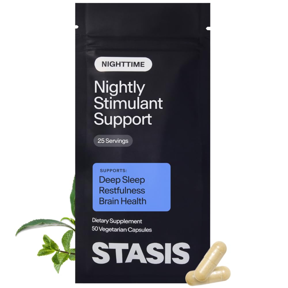 Stasis Nighttime - Capsule calma e sonno per abbinare con Stimulant - Skullcap, Magnolia Bark, Magnesio per il sonno, e Integratori di Astaxantina per il relax e il supporto al mood - 25 Serve