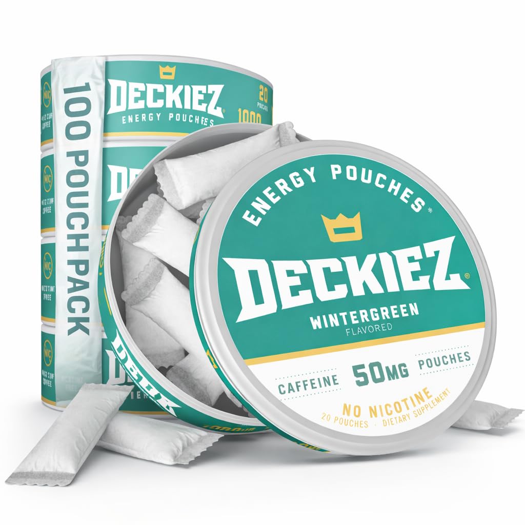Deciez Energy Pouches, 5 Cans (100 Pouches), Sugar Free Caffeine Supplement, Caffè Pouches & Energy Drink Alternative, 50mg Caffeine Pouches, Wintergreen Flavor