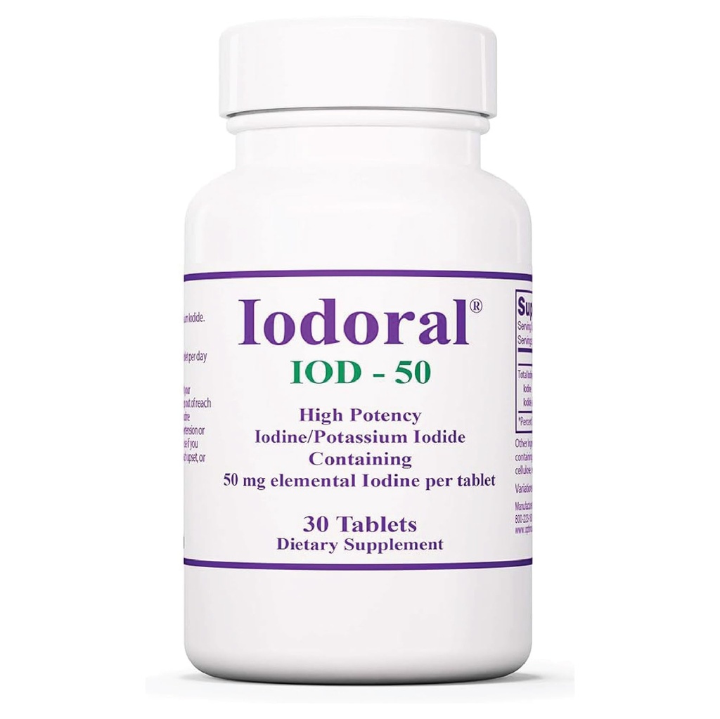 Optimox Iodoral 50 mg Supplemento - Potassium Iodide compresse, supporto tiroide, vitamine e minerali giornalieri, Lugol's Iodine Solution - 30 conte.