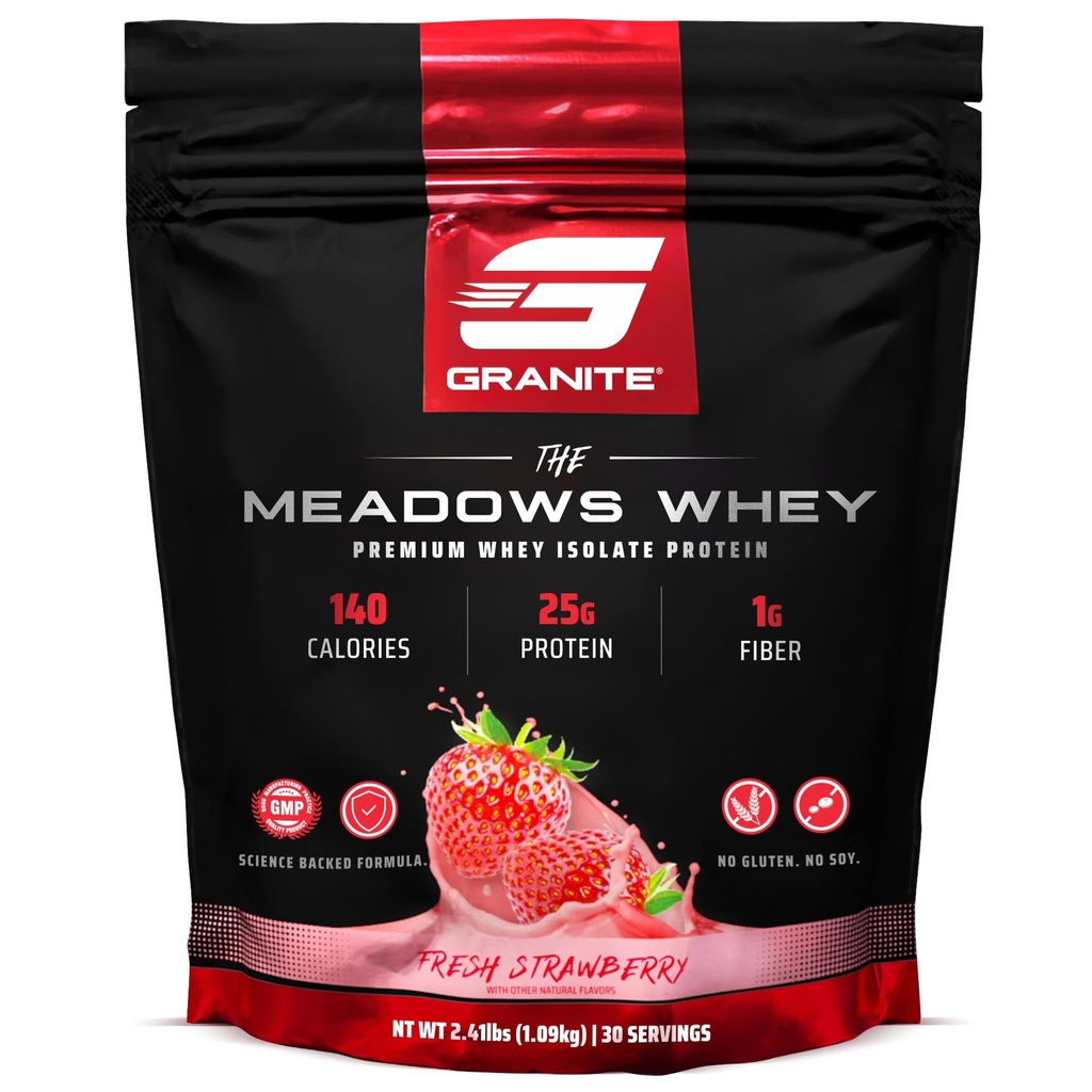 Integratori di granito Il Meadows Protein Isolate Protein Polvere per il muscolo magro con 150 Calorie, 2g Fibra, 1g Zucchero (30 Serve), Fresco aroma di fragola