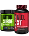 Jacked Factory Nitrosurge Pre-Workout in Blue Raspberry & N.O. XT Nitric Oxide Booster per uomini e donne