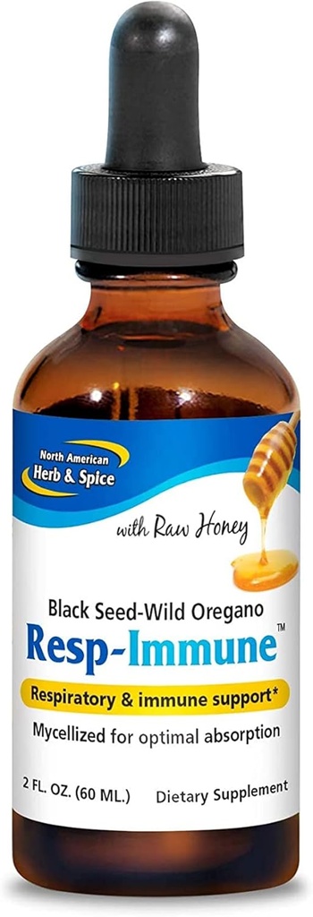 NORTH AMERICAN HERB & SPICE Resp-Immune - 2 oz - Supporto respiratorio e immunitario - Seme nero, Oregano P73 olio e miele crudo - Mycellized per assorbimento ottimale - Non OGM - 39 Serve