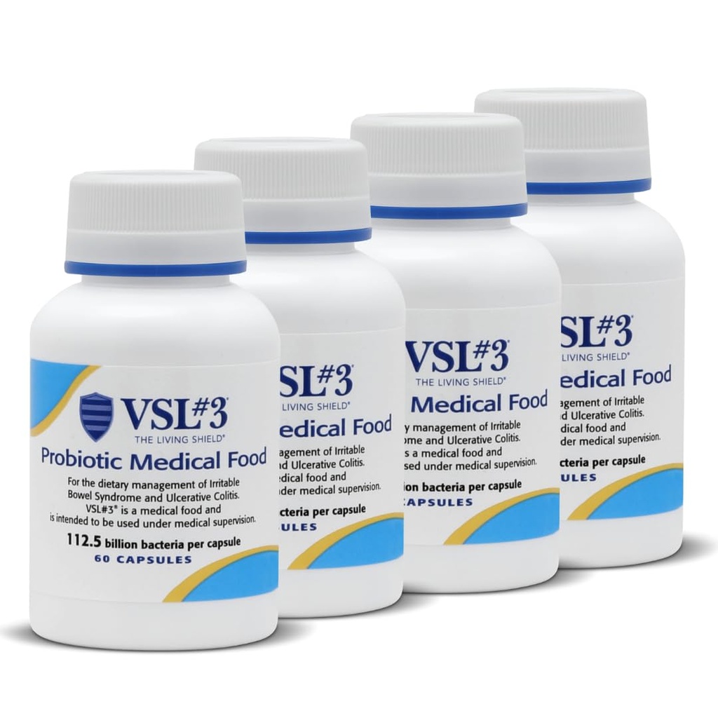 VSL #3® Probiotici per la salute digestiva, IBS & UC Sintomi - 112.5B CFU, alta potenza, multi-straina, Probiotico vivo, refrigerato, cibo medico per il sostegno della salute del fegato negli uomini e nelle donne, 240 capsule