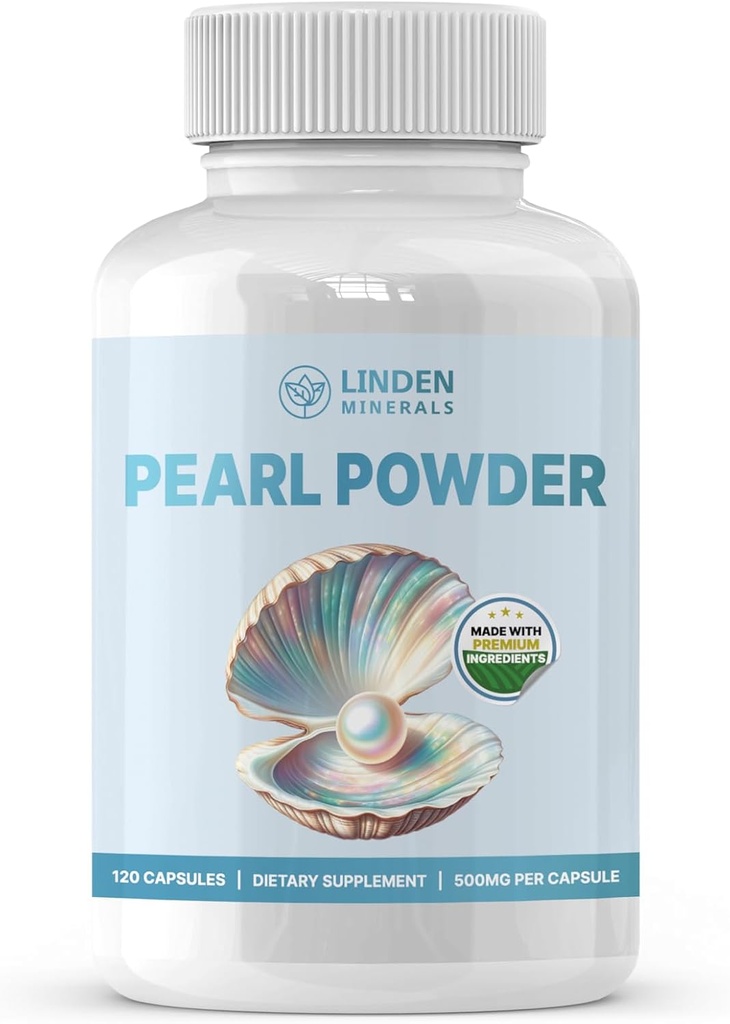 Supplemento di polvere di perla 500mg, 120 capsule - Fonte naturale di calcio e aminoacidi, Antiossidanti di invecchiamento per la cura della pelle, non OGM