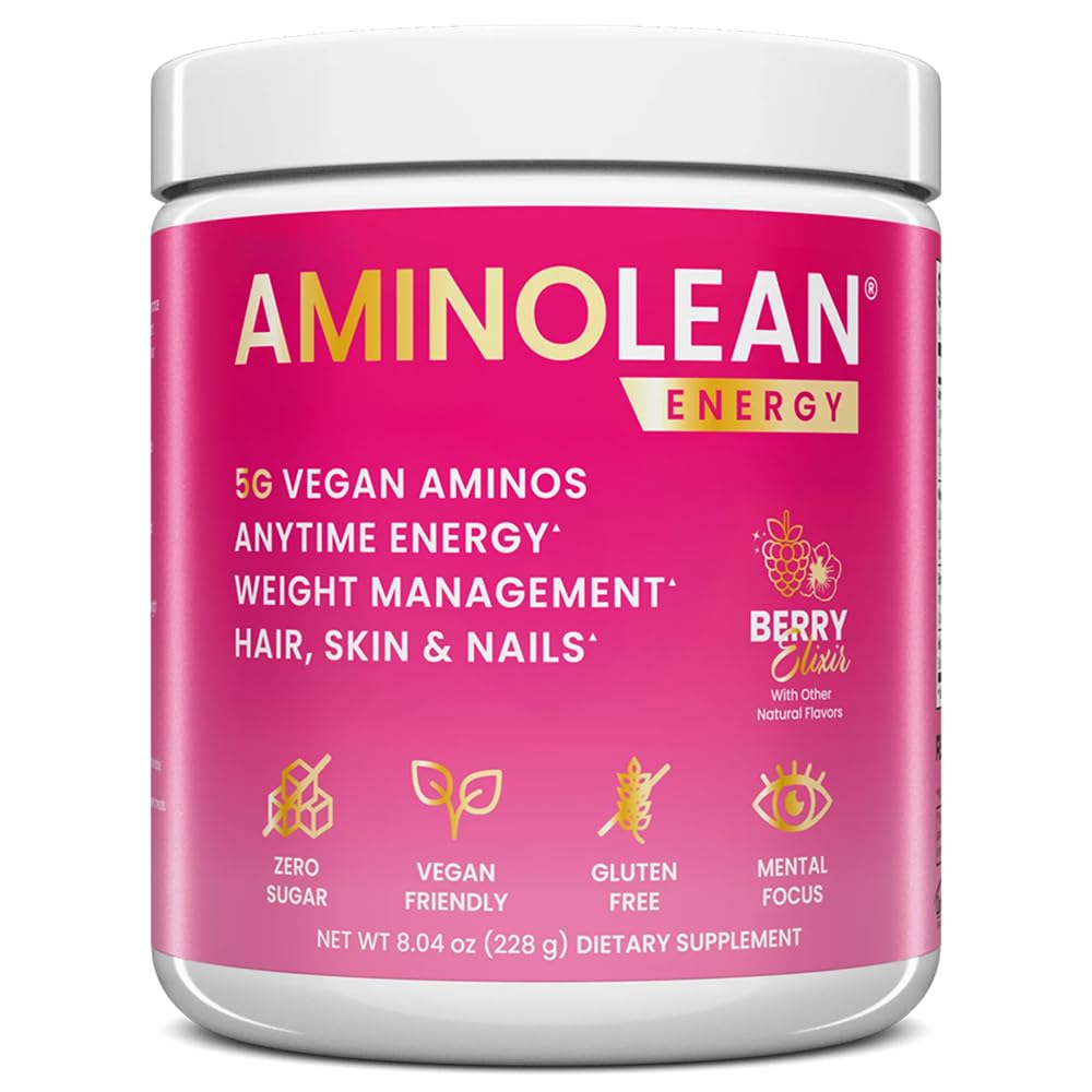 RSP NUTRITION AminoLean Pre Workout, Clean Energy with No Jitters, Tingles or Crash, Vegan Friendly with Aggiunto Biotin for Hair, Skin, Nails, Berry Elixir, 30 Servings