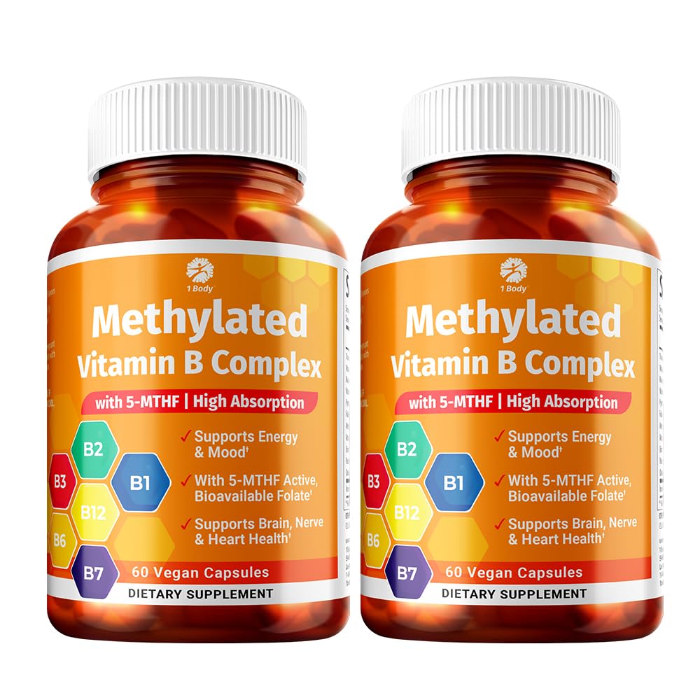 1 Corpo Vitamina B Complesso Twin Pack – 5-MTHF Folate con B1, B2, B5, B6, Methyl B12, Niacina, Biotina – 60 capsule