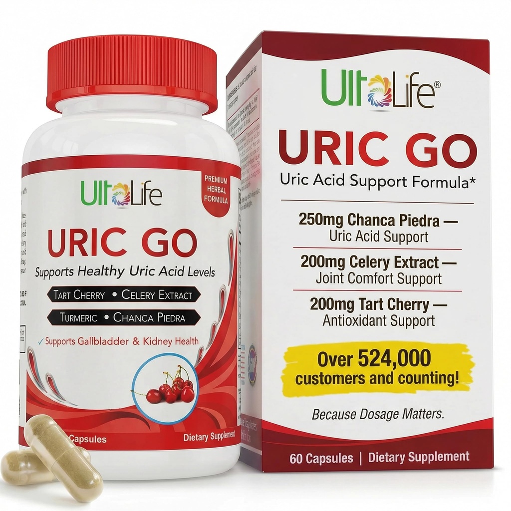 #1 URIC GO Uric Acid Cleanse Support Supplemento per G.O.U.T - Natural Kidney Cleanse Detox Formula Chanca Piedra, Celery Seed, Tart Cherry, Cranberry, Pomegranate, Turmerico, Vegan Non OGM 60 capsule