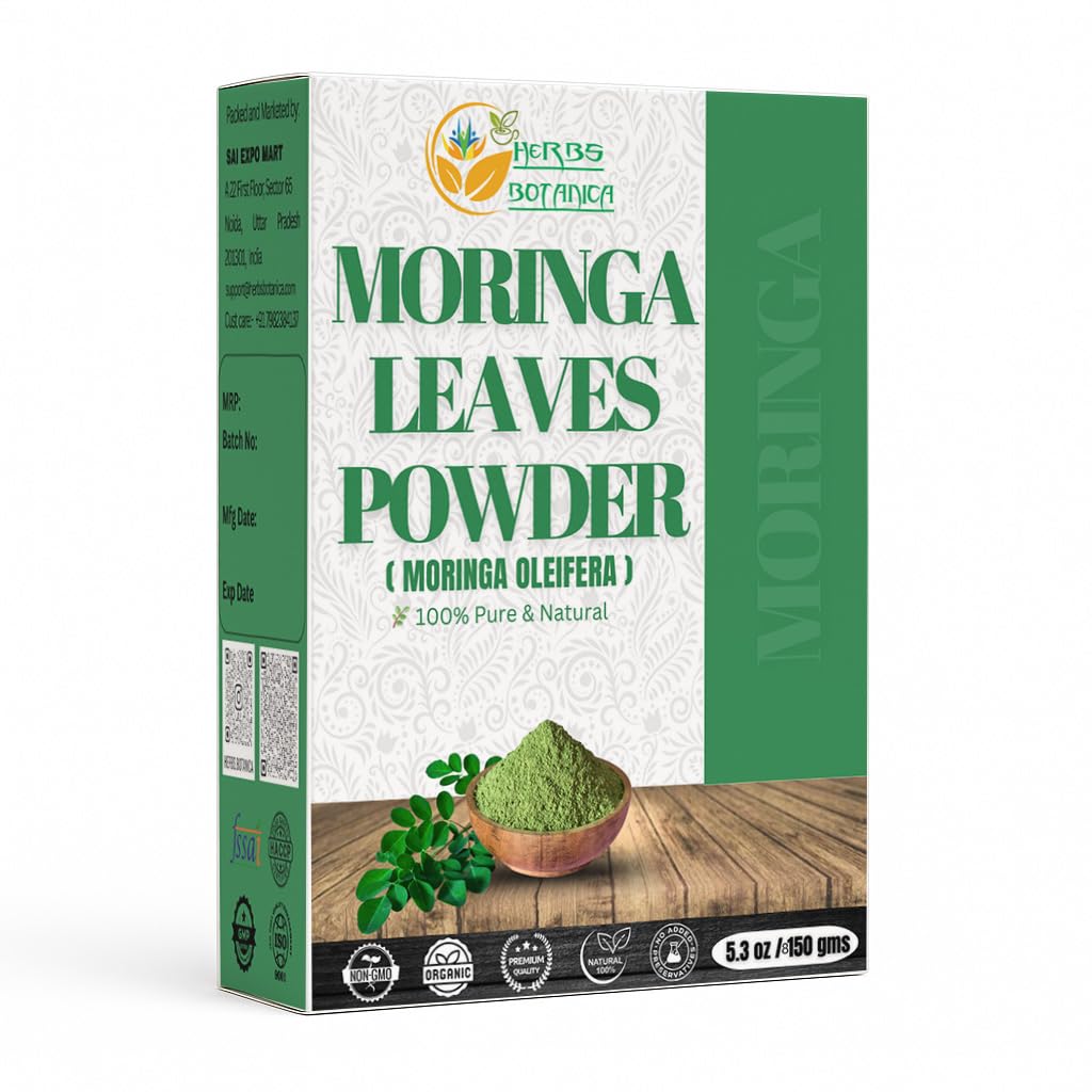 Erbe Botanica Moringa Leaf Powder Foglie oleifera Pure Premium Polvere indiana Natural Fresh Morning Drink Vitamine e Immune Vitamine Superfoods 5.3oz Confezione