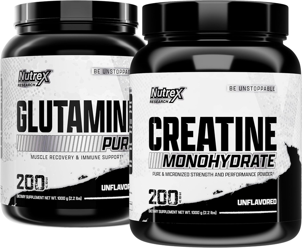 Polvere di monoidrato della creatina della ricerca di Nutrex 200 Serv & L polvere della glutammina 200 Serv Bundle