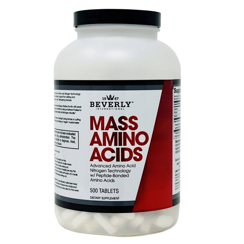 Beverly International Mass Aminoacidi, 500 Tabs. Utilizzare Pre-Post Workout, con pasti, essenziale per il recupero del muscolo e la riparazione. Profilo completo dell'aminoacido