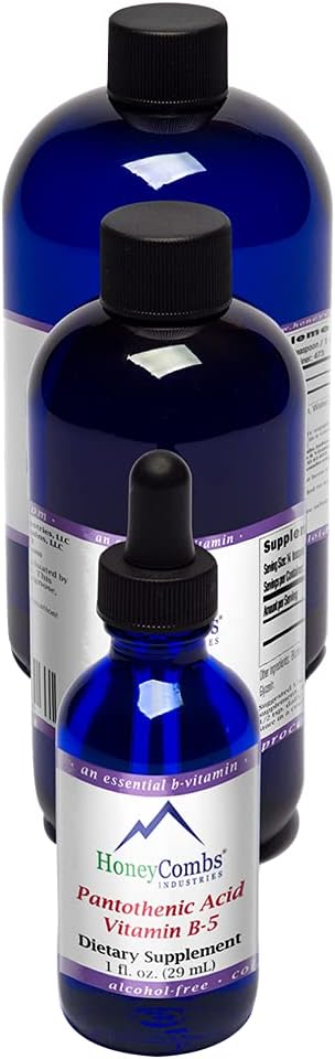 Mielecombe Vitamina B5 Integratore di acido pantotenico Gocce liquide - Alta potenza Vitamina B5 per uomini e donne - Mantenere ormoni sani, Sistema immunitario, Capelli, Pelle, Unghie - Vitamine liquide Vegane (8 Fl oz)