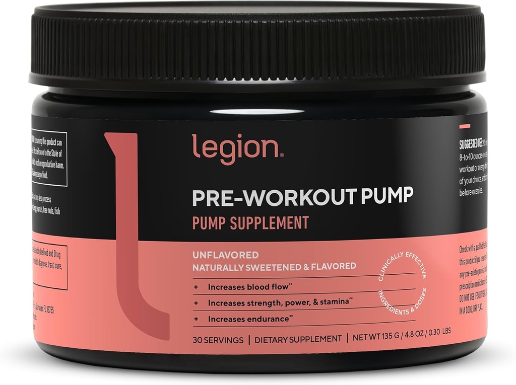 LEGION Pre Workout Pump - Arginina Supplemento Boosts Nitric Oxide Production - Nitric Oxide Booster aiuta ad aumentare la resistenza & Stamina, promuove l'efficienza muscolare migliorata (senza aroma, 30 Serve)