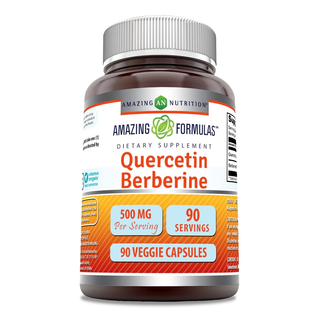 Stupefacente Formulas Quercetin Berberine - 250mg Berberina e 250mg Quercetin, 90 Veggie Capsule Supplemento | Non-GMO | Gluten Free | Made in USA | Ideale per vegetariani