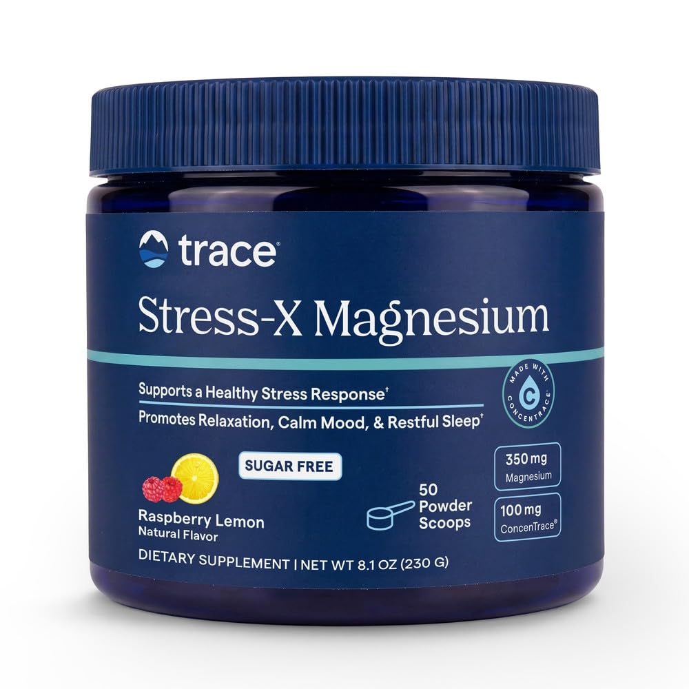 Minerali di Trace | Polvere di Magnesio Stress-X | Rilievo di Stress, Regolarità, Rilassamento, Sonno, Energia, Rilassanti i muscoli, Funzione cellulare | Non OGM, Gluten Free e Certificato Vegan | Raspberry Lemon Flavor|8.5 oz