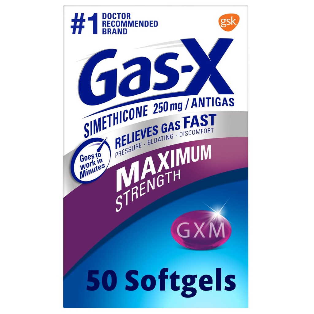 Gas-X Massima resistenza Rilievo del Gas Softgels con Simethicone 250 mg per Bloating Relief - 50 Conte