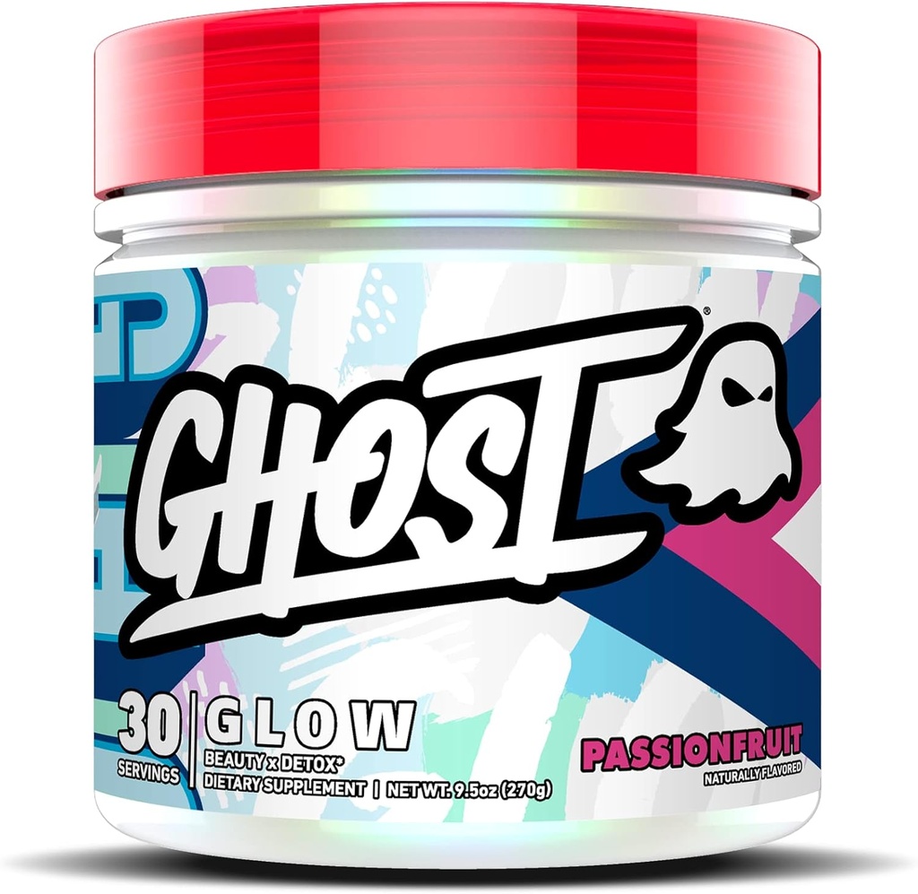 GHOST Glow: Beauty and Detox Support Formula - 30 Serve, Passionfruit - Skin Boosting Biotin e L-teanina per Antiossidanti per Idratazione, Radiance, Complexion & Nourishment - Vegan, Gluten-Free