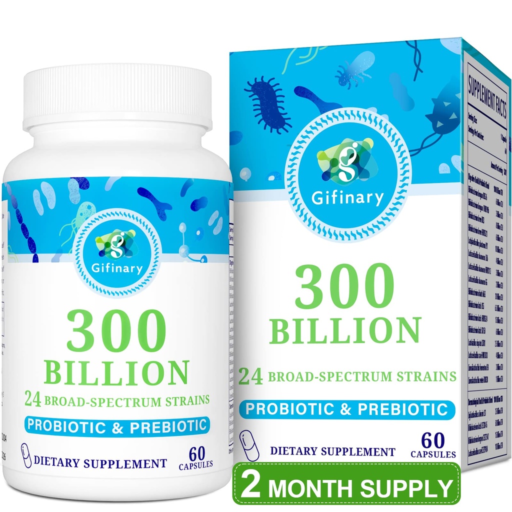 Probiotici per le donne e gli uomini - 300 miliardi di CFU, 24 strati probiotici + 15 erbe biologiche Prebiotici per la salute digestiva, Gut, Immune, costipazione, diarrea e salute completa - 2 mesi di fornitura