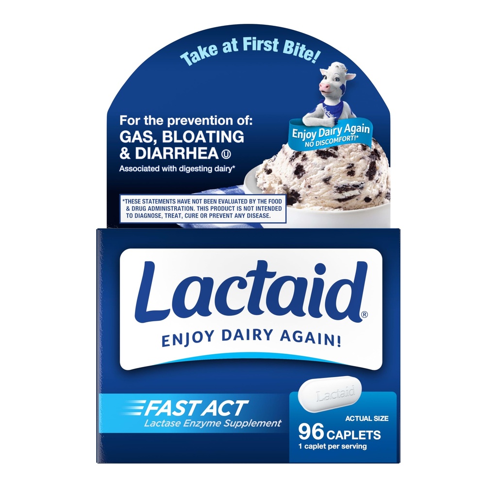 Capelli di intolleranza al lattosio con enzima alla lattasi, sollievo dai latticini dal gas, Bloating & Diarrea, 9000 FCC Pillole di intolleranza al lattosio, 96 pacchetti individuali di viaggio on-the-Go (96 x 1 ct)