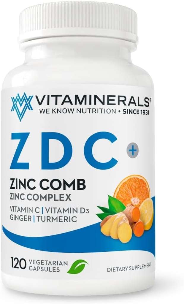 Vitaminerals® Z D C, Zinc Complex 50mg | Vitamina D3 250mcg | Vitamina C 500mg | Ginger | Lysine | Turmeric | Capsule Vegetariani| 120 Serve
