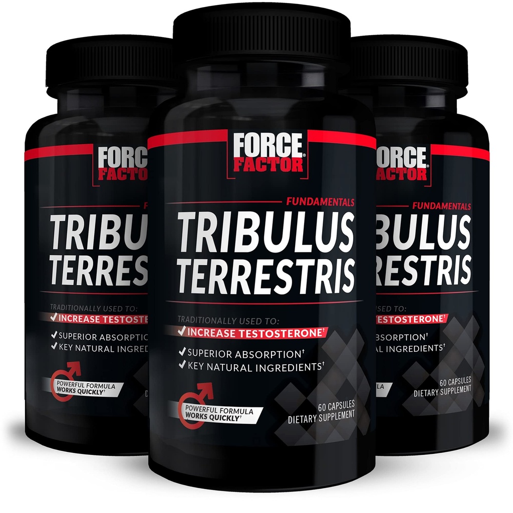FORCE FACTOR Tribulus Terrestris per gli uomini, 3-Pack, Tribulus Testosterone Booster per gli uomini, Male Vitality Supplement, Tribulus Extract & ingredienti naturali per l'assorbimento superiore, 1000mg, 180 Capsule