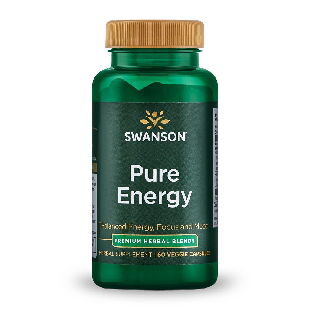 Swanson Pure Energy Metabolism Concentration Focus Support Stress Management Erbe adaptogene Integratore di erbe 60 capsule vegetali (Veg Caps) Vegan