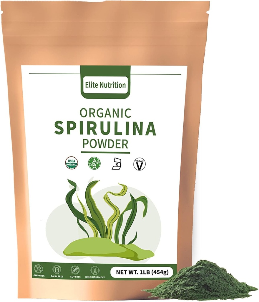 Polvere di Spirulina Organica, Non OGM, Certificato USDA, Verde Superfood Boosts Energia, Alta in Proteine, Minerali, Antiossidanti e Vitamine, 1 lb