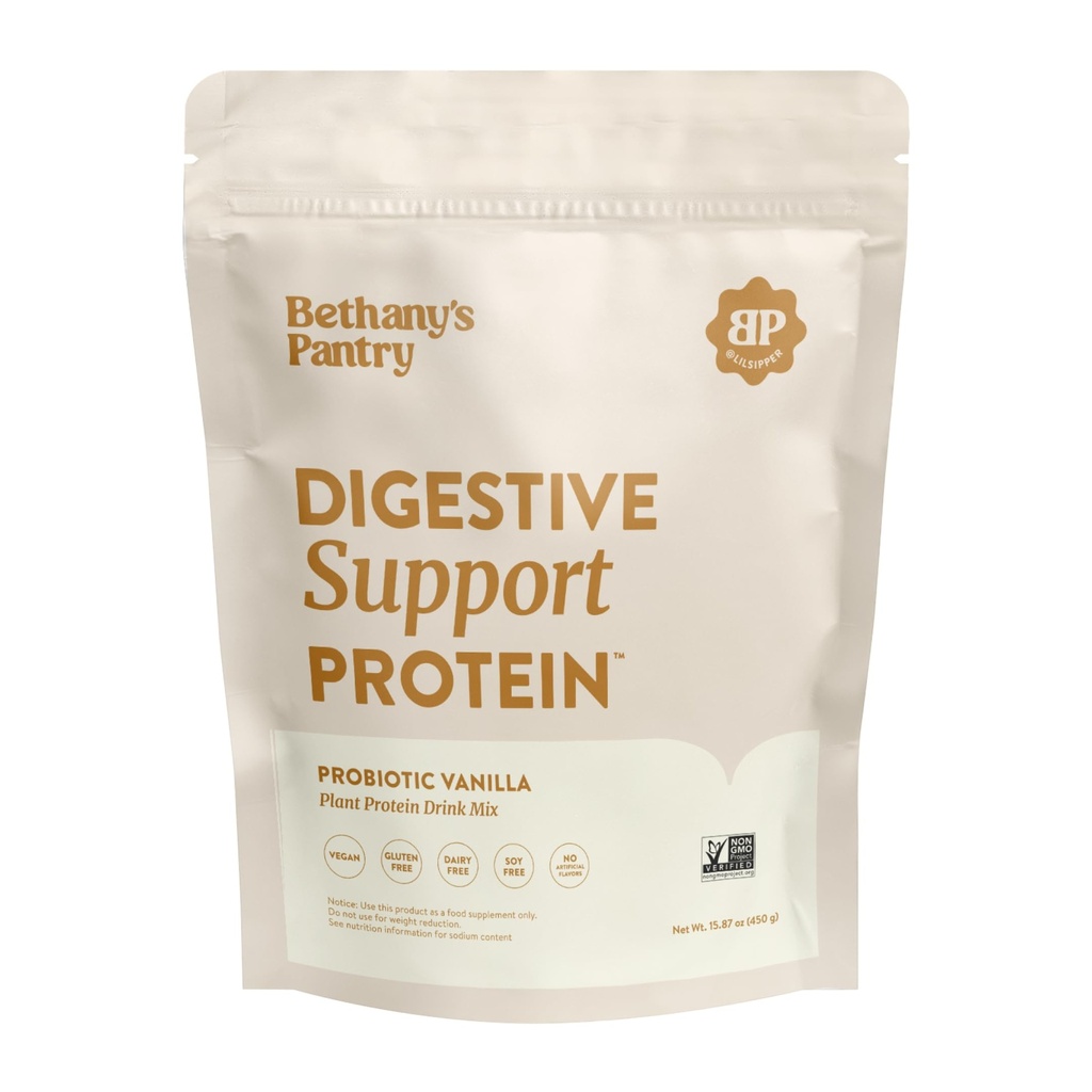 Proteine di supporto digestivo di Bethany di nutriente - Probiotici per la salute digestiva – Proteine pulite di magra - Polvere di proteine di pea vegana Premium – Basato sulle piante - 20 Serve, 1 Pound (Pack of 1) - Vanilla