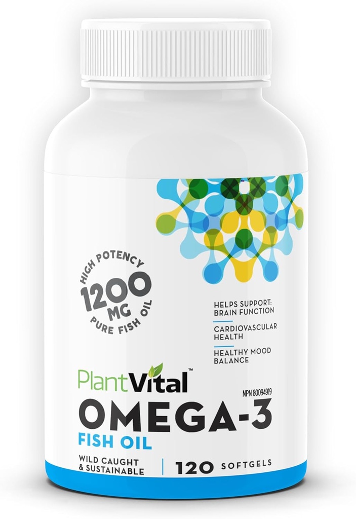 Plantvital Omega 3 Fish Oil Capsule - Pure Norwegian Omega 3 Supplemento - Triple Strength - No Fish Flavor - Molecularly Distilled - Supporti cognitivo, Joint, Eye, Hair and Heart Health - 120 Count