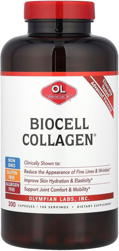 Olimpian Labs Biocell Collagen II 1500mg Supplemento Capsule Non OGM, Senza Glutine, Allergan-Free - Supporta Pelle & Joint Health e Cartilage Produrre Celle - Bulk 300 Capsules (100 Day Supply)