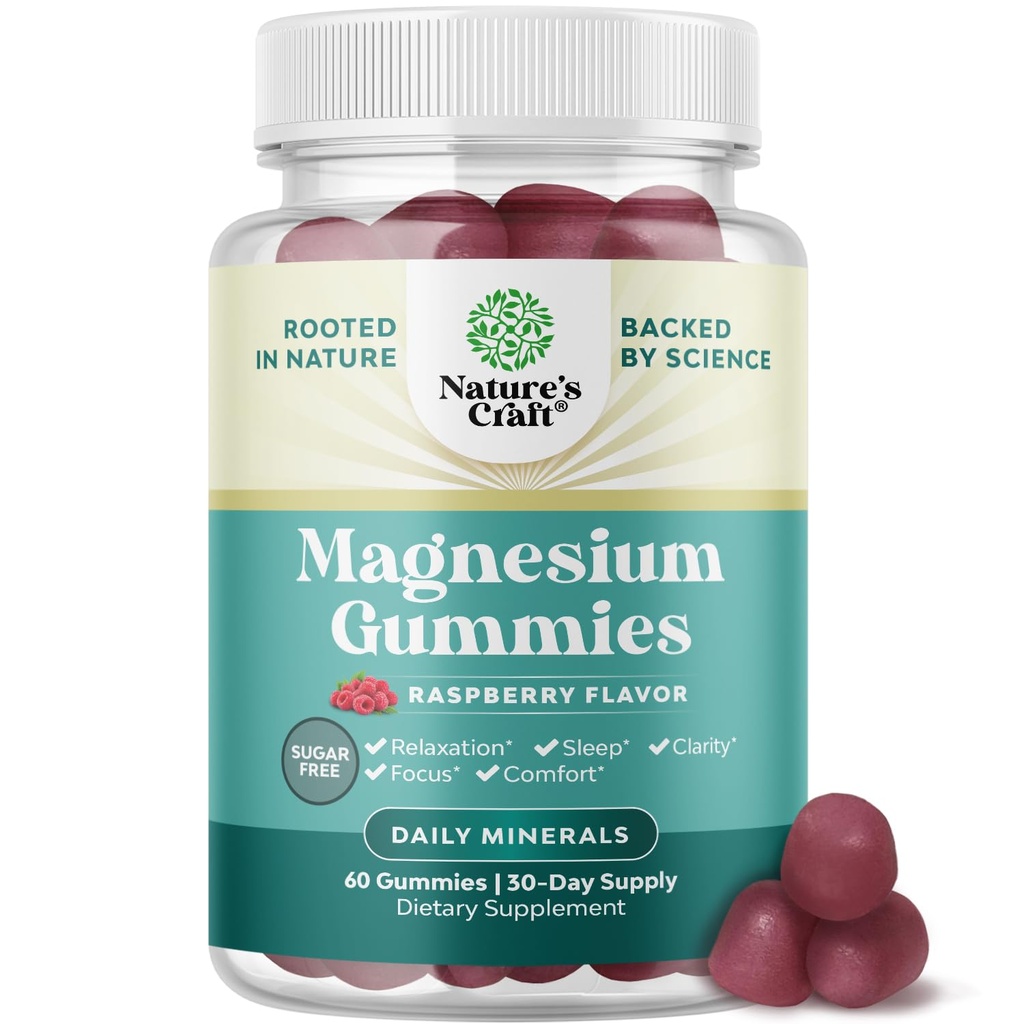Gummie di Magnesio Calma senza zuccheri per adulti - Gummie di Citrato di Magnesio Rilassante con Mag Elemental - Cuciture Morbide Soffici di Soffitto Aroma - Body & Mind Relax - 60 Conte