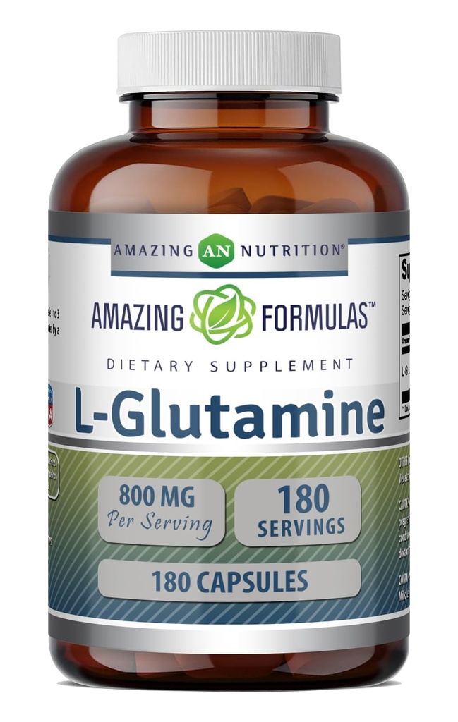 Incredibile Formulas L-Glutamine Aminoacido Supplemento | 800 Mg Per Serving | 180 capsule | Non-GMO | Gluten Free | Made in USA