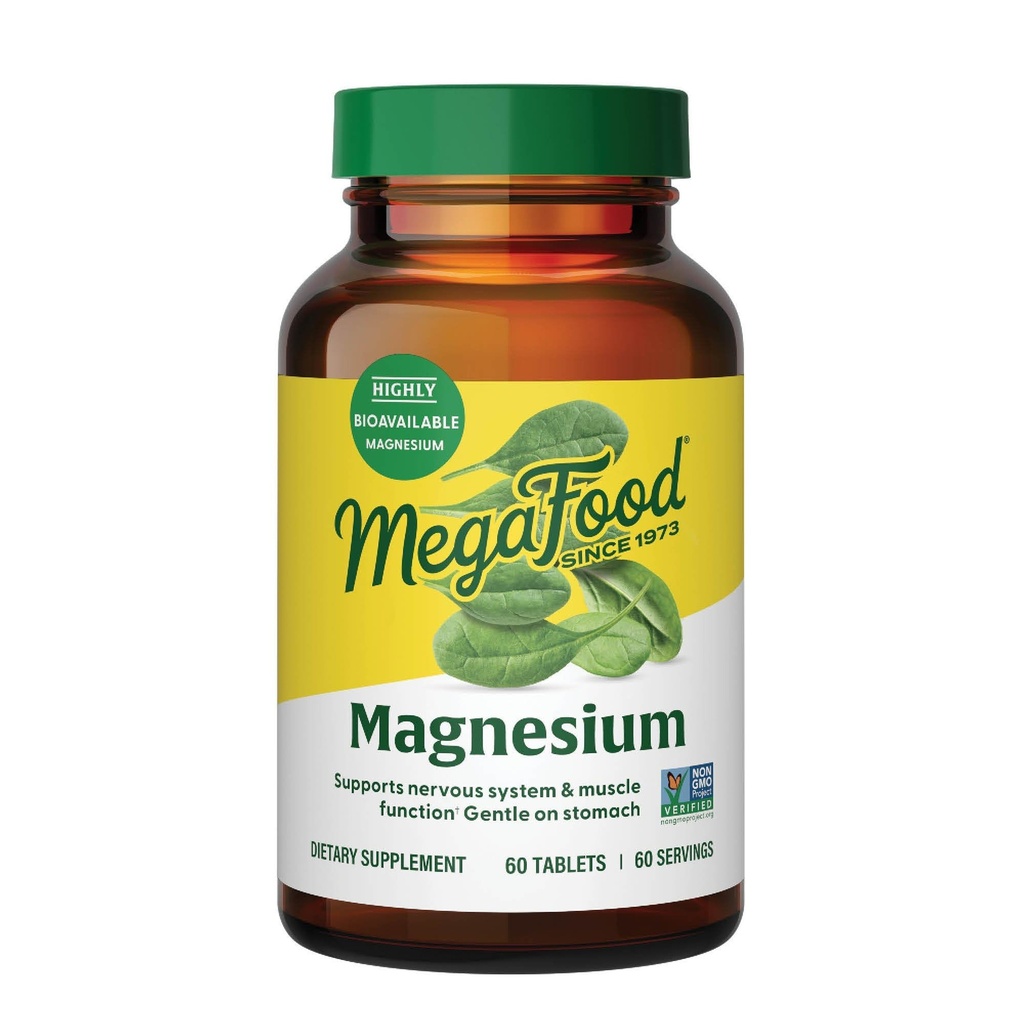 MegaFood Magnesio - Supporta cuore e sistema nervoso - Magnesio Supplemento con Magnesio fermentato Glycinate - Vegan, Gluten-Free, Non OGM e Kosher - Made Without 9 Food Allergens - 60 Tabs